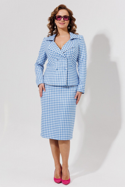 Синий костюм юбка и жакет из текстиля для офиса Galean Style 973 - фото 2