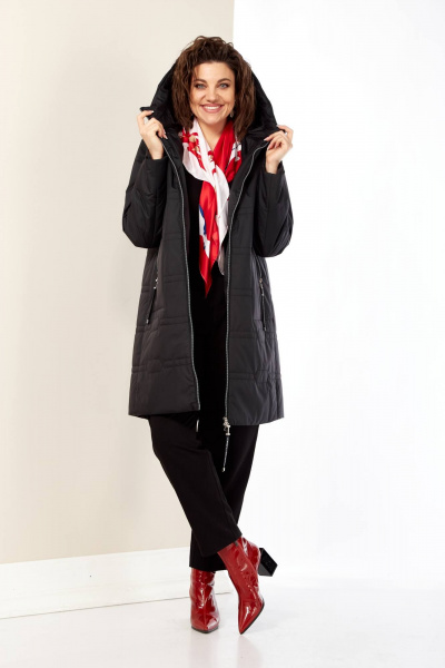Черная демисезонная куртка с капюшоном на регулируемой кулисе Shetti 2180 черный - фото 8