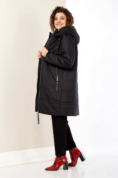 Черная демисезонная куртка с капюшоном на регулируемой кулисе Shetti 2180 черный - фото 3