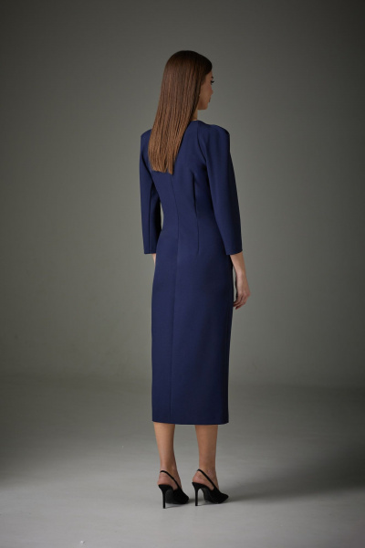 Платье приталенного силуэта из костюмной ткани с запахом N.O.W. 1223-1 темно-синий - фото 2