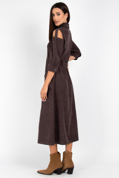 Платье из вельвета с пуговицами и кокеткой по талии VIZAVI 824 мокко_вельвет - фото 6