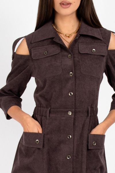 Платье из вельвета с пуговицами и кокеткой по талии VIZAVI 824 мокко_вельвет - фото 5