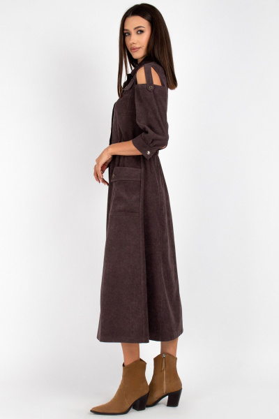 Платье из вельвета с пуговицами и кокеткой по талии VIZAVI 824 мокко_вельвет - фото 4