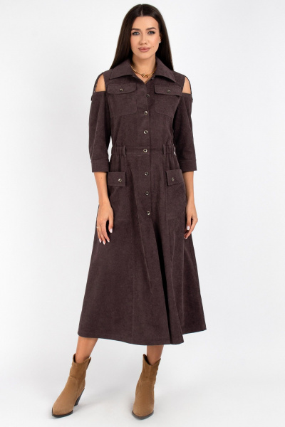 Платье из вельвета с пуговицами и кокеткой по талии VIZAVI 824 мокко_вельвет - фото 3
