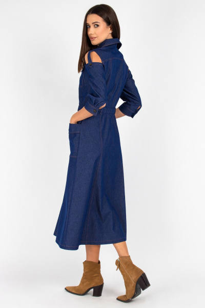 Платье из джинса с отрезной линией и вставками из ткани VIZAVI 823 синий_джинс - фото 9