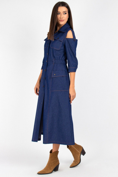 Платье из джинса с отрезной линией и вставками из ткани VIZAVI 823 синий_джинс - фото 8