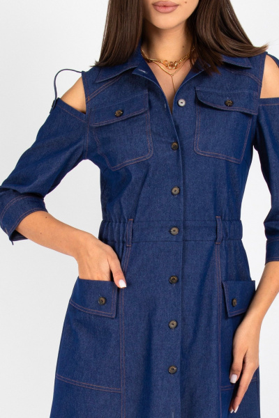 Платье из джинса с отрезной линией и вставками из ткани VIZAVI 823 синий_джинс - фото 5