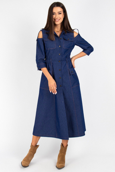 Платье из джинса с отрезной линией и вставками из ткани VIZAVI 823 синий_джинс - фото 2