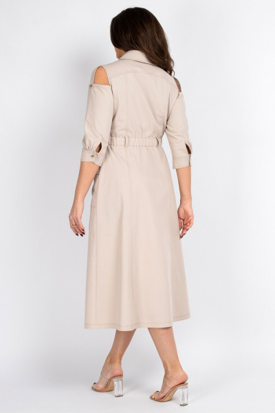Платье из хлопка с резинкой по талии и клиньями VIZAVI 823 бежевый_джинс - фото 9