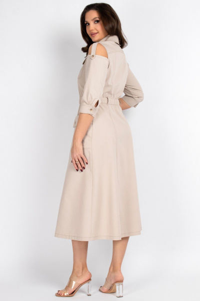 Платье из хлопка с резинкой по талии и клиньями VIZAVI 823 бежевый_джинс - фото 8