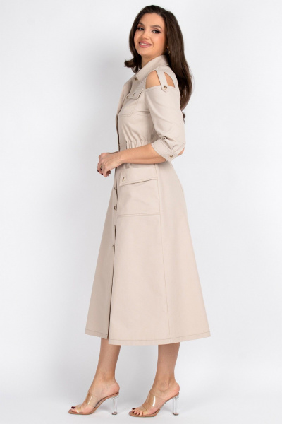 Платье из хлопка с резинкой по талии и клиньями VIZAVI 823 бежевый_джинс - фото 3