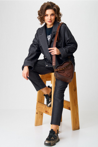 Джинсовый костюм жакет и зауженные брюки для casual Aira Style 24219 графитовый - фото 8