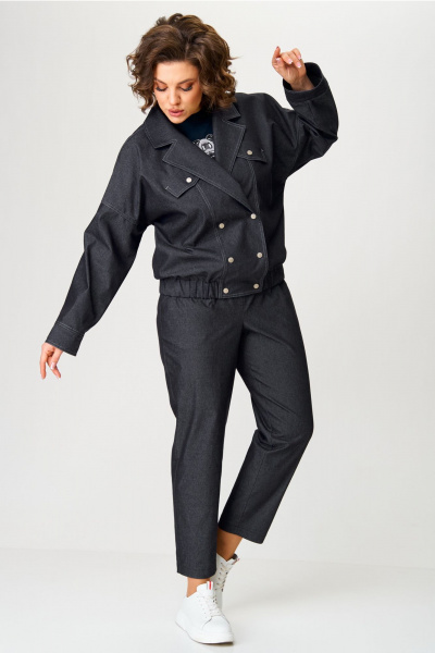 Джинсовый костюм жакет и зауженные брюки для casual Aira Style 24219 графитовый - фото 6