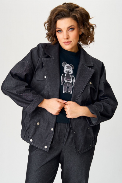 Джинсовый костюм жакет и зауженные брюки для casual Aira Style 24219 графитовый - фото 4