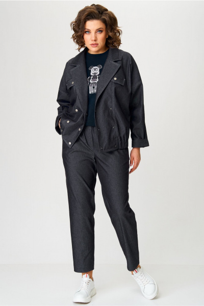 Джинсовый костюм жакет и зауженные брюки для casual Aira Style 24219 графитовый - фото 2