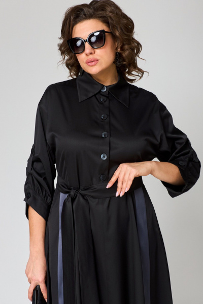 Платье до бедра из текстильной ткани с запахом и разрезом EVA GRANT 7176А черный - фото 9