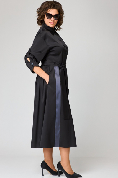 Платье до бедра из текстильной ткани с запахом и разрезом EVA GRANT 7176А черный - фото 10