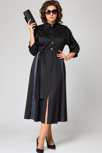 Платье до бедра из текстильной ткани с запахом и разрезом EVA GRANT 7176А черный - фото 1