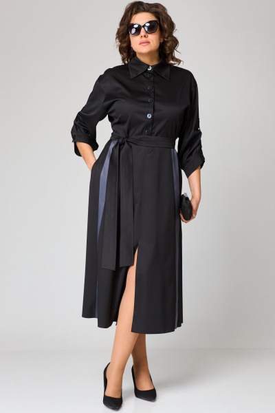 Платье до бедра из текстильной ткани с запахом и разрезом EVA GRANT 7176А черный - фото 4