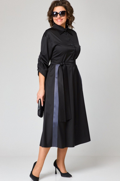 Платье до бедра из текстильной ткани с запахом и разрезом EVA GRANT 7176А черный - фото 3