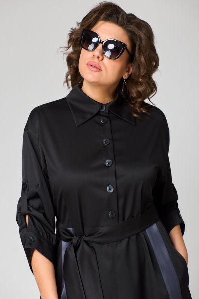 Платье до бедра из текстильной ткани с запахом и разрезом EVA GRANT 7176А черный - фото 8