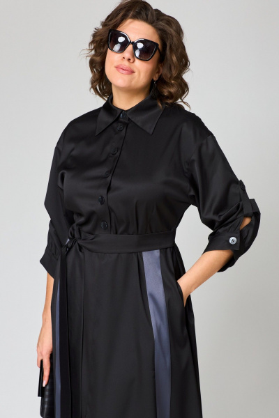 Платье до бедра из текстильной ткани с запахом и разрезом EVA GRANT 7176А черный - фото 7