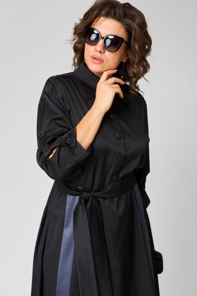 Платье до бедра из текстильной ткани с запахом и разрезом EVA GRANT 7176А черный - фото 6