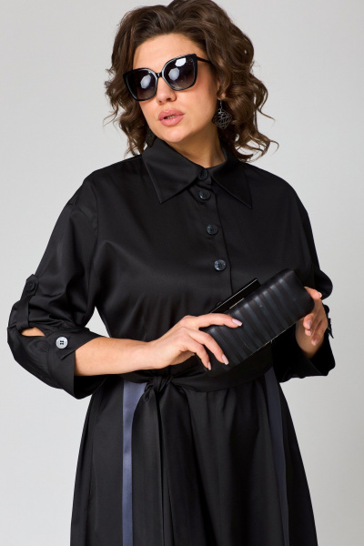 Платье до бедра из текстильной ткани с запахом и разрезом EVA GRANT 7176А черный - фото 5