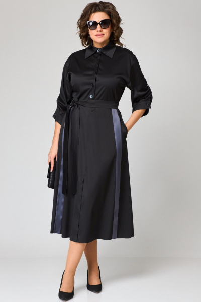 Платье до бедра из текстильной ткани с запахом и разрезом EVA GRANT 7176А черный - фото 2