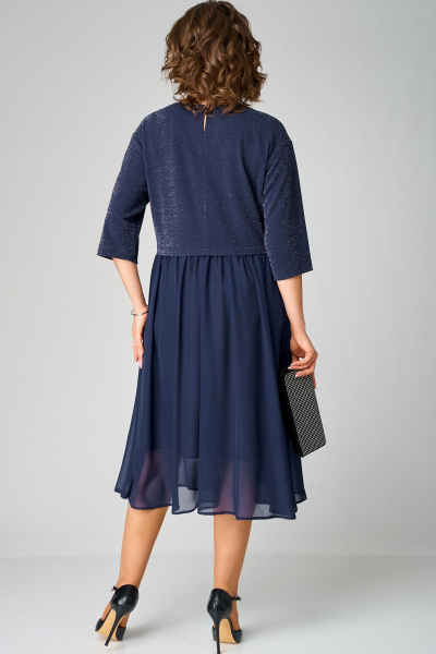 Нарядное платье из шифона и трикотажа с цветком EVA GRANT 7216В темно-синий - фото 6