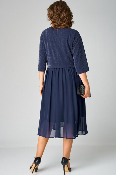 Нарядное платье из шифона и трикотажа с цветком EVA GRANT 7216В темно-синий - фото 5