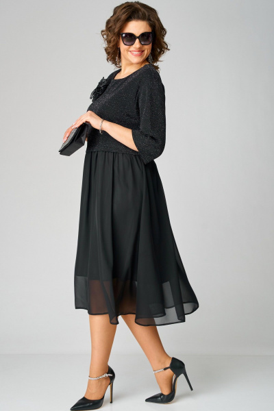 Классическое платье из шифона и трикотажа с декоративными вставками EVA GRANT 7216В черный - фото 8