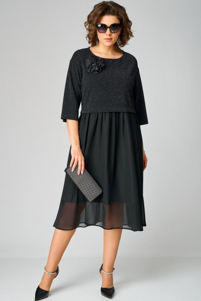 Классическое платье из шифона и трикотажа с декоративными вставками EVA GRANT 7216В черный - фото 7