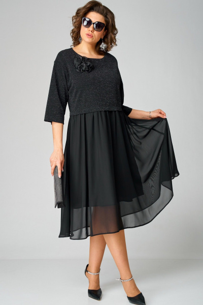 Классическое платье из шифона и трикотажа с декоративными вставками EVA GRANT 7216В черный - фото 6