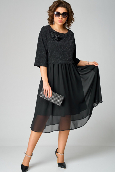 Классическое платье из шифона и трикотажа с декоративными вставками EVA GRANT 7216В черный - фото 5