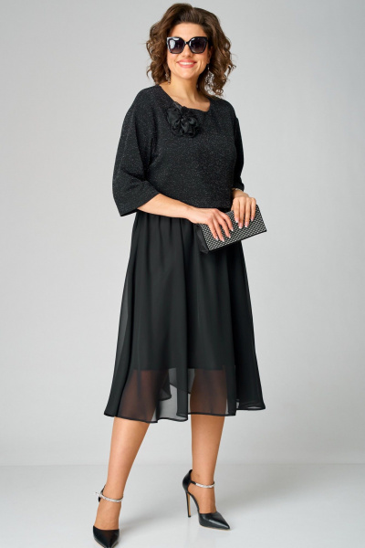 Классическое платье из шифона и трикотажа с декоративными вставками EVA GRANT 7216В черный - фото 4