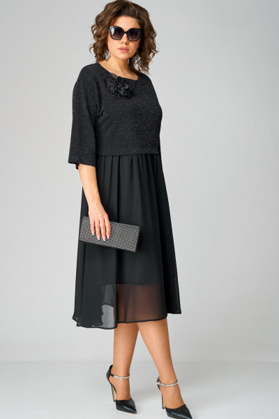Классическое платье из шифона и трикотажа с декоративными вставками EVA GRANT 7216В черный - фото 3