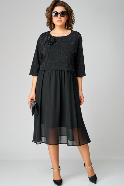 Классическое платье из шифона и трикотажа с декоративными вставками EVA GRANT 7216В черный - фото 2