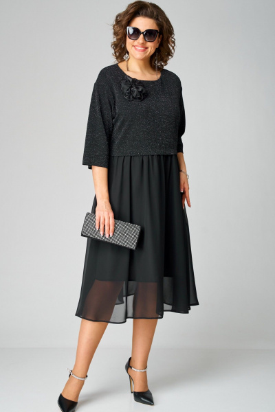 Классическое платье из шифона и трикотажа с декоративными вставками EVA GRANT 7216В черный - фото 1
