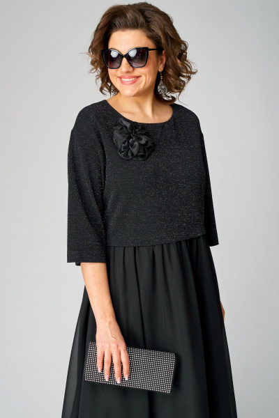 Классическое платье из шифона и трикотажа с декоративными вставками EVA GRANT 7216В черный - фото 10