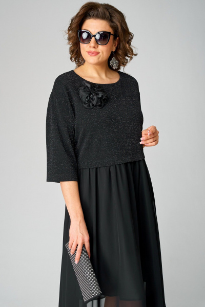 Классическое платье из шифона и трикотажа с декоративными вставками EVA GRANT 7216В черный - фото 9