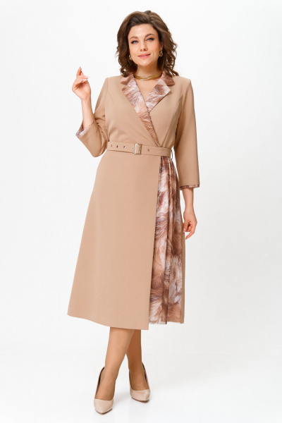 Платье из плательной ткани с сеткой и съемным поясом Bonna Image 960/2 бежевый - фото 13
