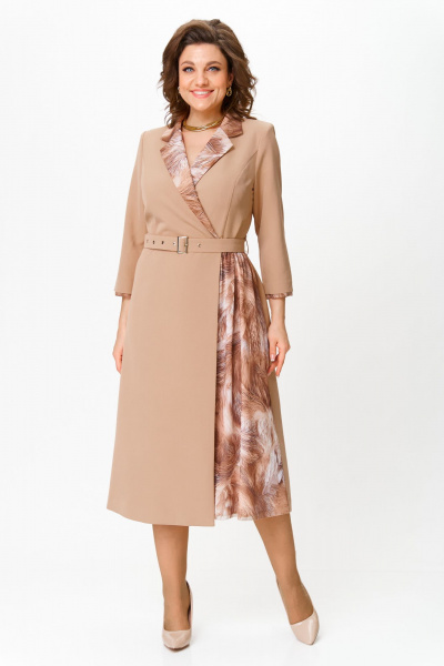 Платье из плательной ткани с сеткой и съемным поясом Bonna Image 960/2 бежевый - фото 6