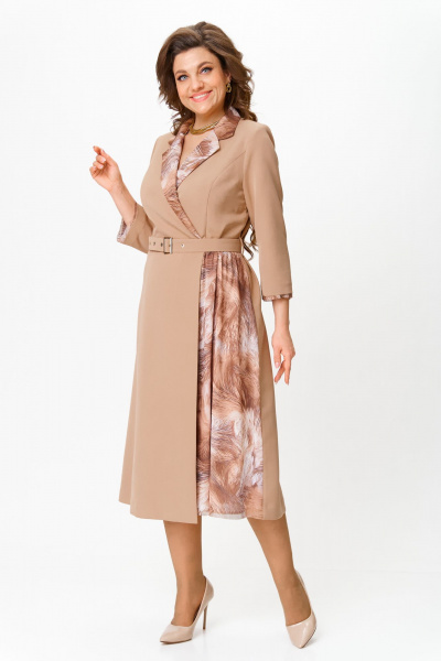 Платье из плательной ткани с сеткой и съемным поясом Bonna Image 960/2 бежевый - фото 3