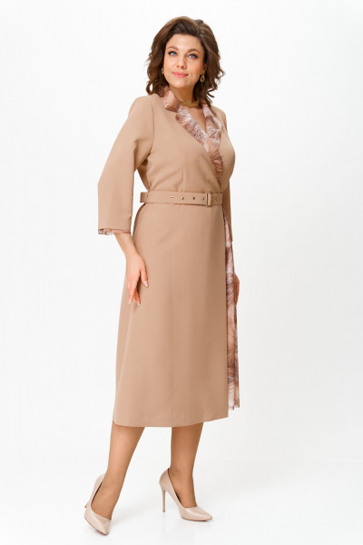 Платье из плательной ткани с сеткой и съемным поясом Bonna Image 960/2 бежевый - фото 2