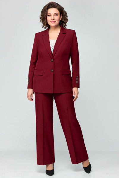 Костюм жилет и брюки из текстиля с декором пуговиц Мишель стиль 1177 бордовый - фото 1