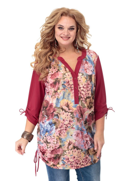 Туника приталенная с цветочным принтом из трикотажа Anelli 434 бордо_рукав - фото 9