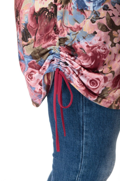 Туника приталенная с цветочным принтом из трикотажа Anelli 434 бордо_рукав - фото 8