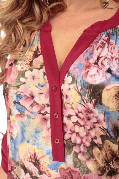 Туника приталенная с цветочным принтом из трикотажа Anelli 434 бордо_рукав - фото 7