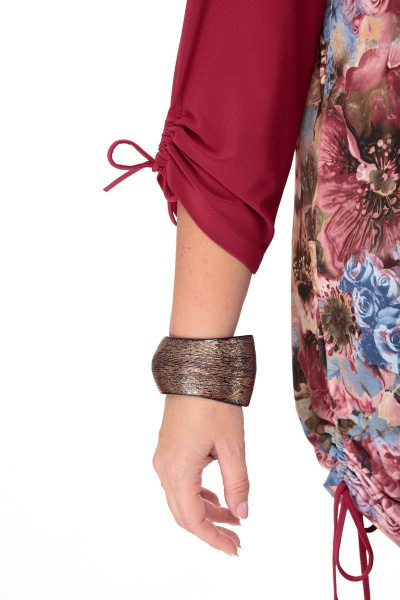 Туника приталенная с цветочным принтом из трикотажа Anelli 434 бордо_рукав - фото 6
